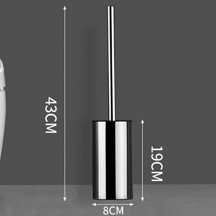 43cm Thickened Stainless Steel Long Handle Toilet Brush with Base Bathroom Cleaning Tool - Silver - 5