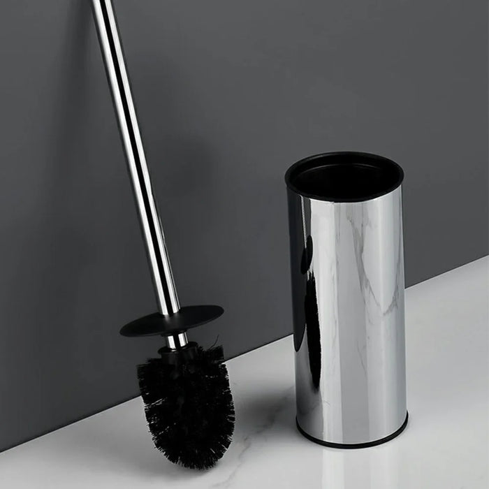 45cm Thickened Stainless Steel Long Handle Toilet Brush with Base Bathroom Cleaning Tool - Silver - 2
