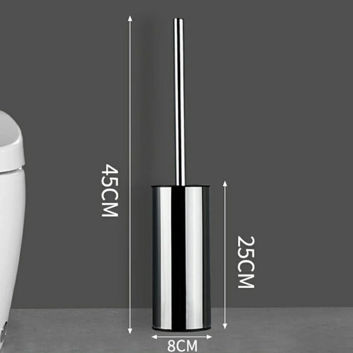 45cm Thickened Stainless Steel Long Handle Toilet Brush with Base Bathroom Cleaning Tool - Silver - 5