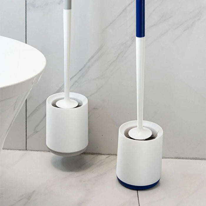 No Drill Wall Mounted / Freestanding Toilet Brush + Base Bathroom Cleaning Tool - White / Blue - 6