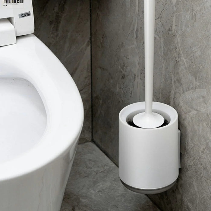 No Drill Wall Mounted / Freestanding Toilet Brush + Base Bathroom Cleaning Tool - White / Blue - 7