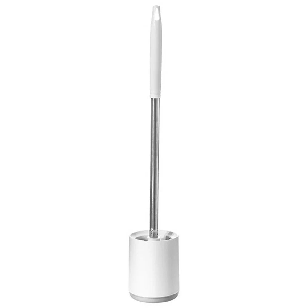 Stainless Steel Long Handle Toilet Brush Storage Base Set Wall Mounted Bathroom Cleaning Tool - Round Base - 1