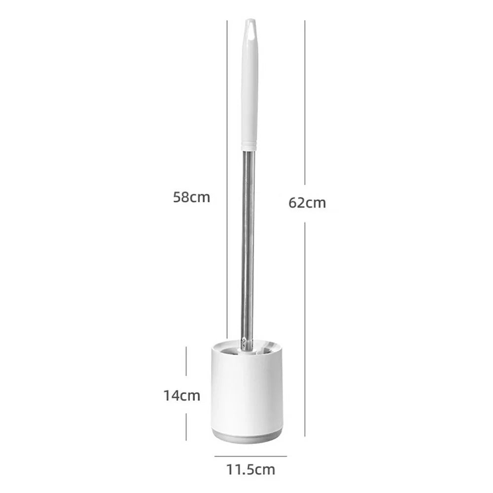 Stainless Steel Long Handle Toilet Brush Storage Base Set Wall Mounted Bathroom Cleaning Tool - Round Base - 7