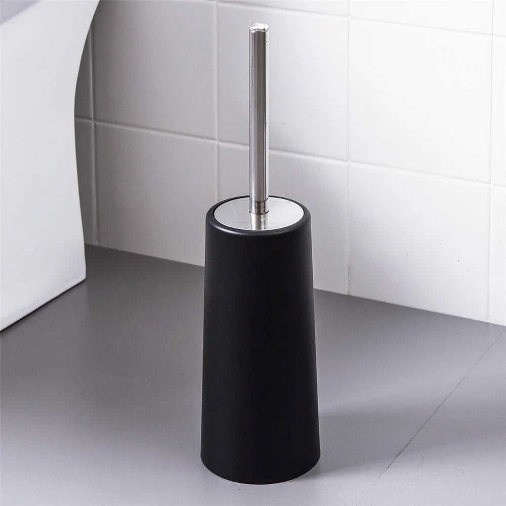 European Style Bathroom Toilet Brush Stainless Steel + PP Long Handle Cleaning Brush with Base - 3