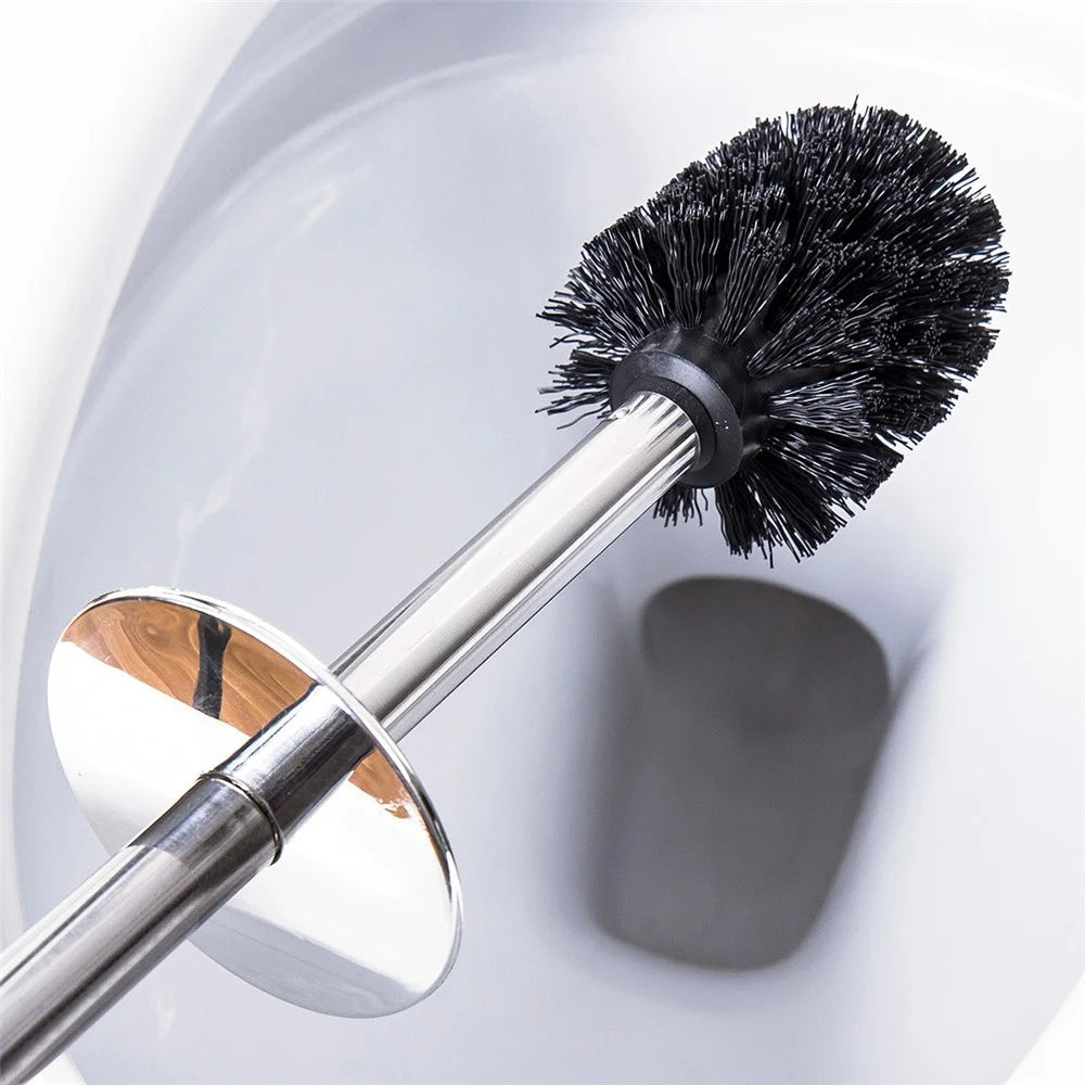 European Style Bathroom Toilet Brush Stainless Steel + PP Long Handle Cleaning Brush with Base - 4