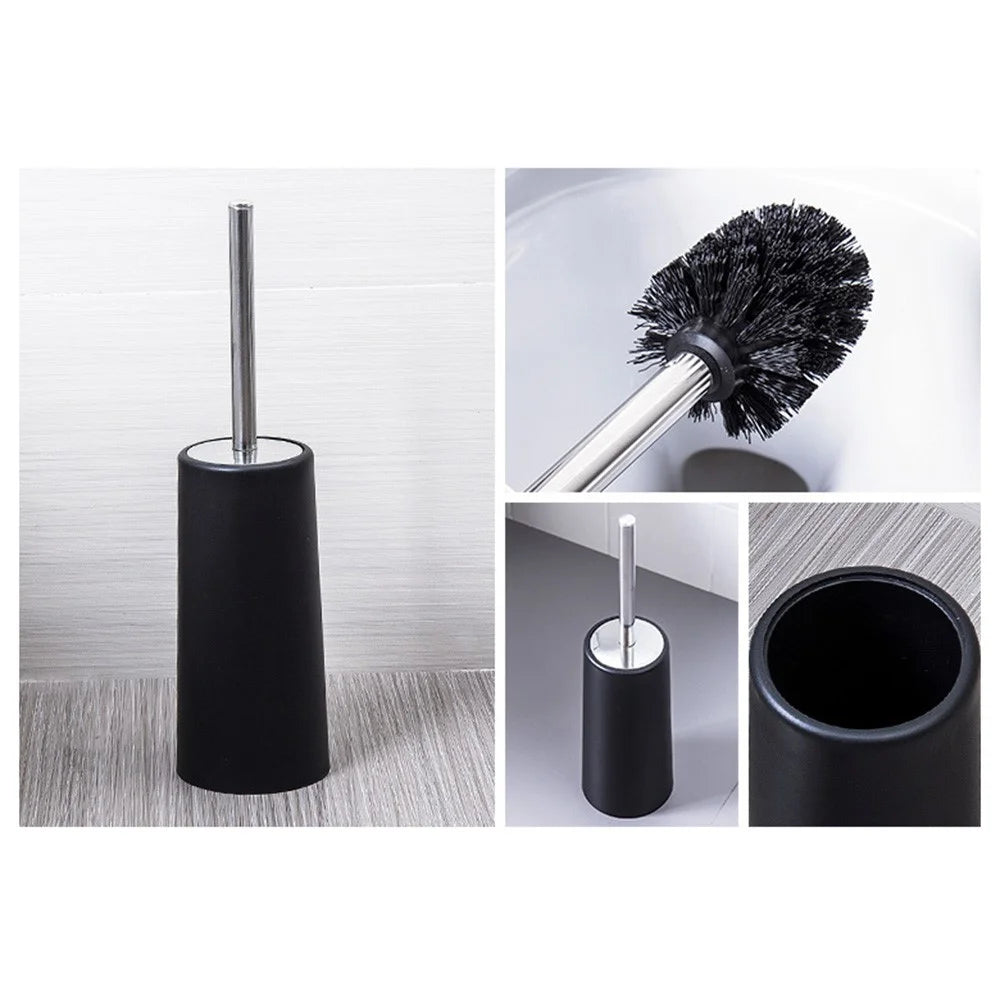European Style Bathroom Toilet Brush Stainless Steel + PP Long Handle Cleaning Brush with Base - 7