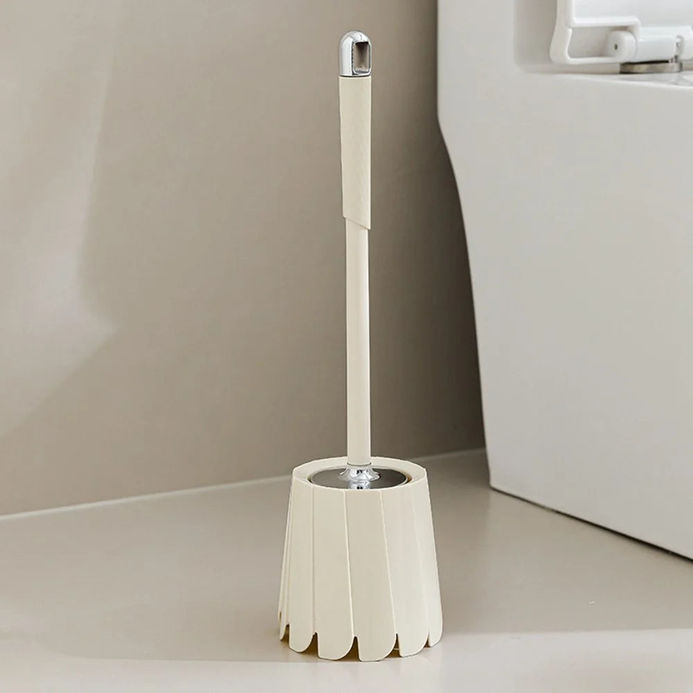 Toilet Brush Set With Long Handle No Dead Angle Cleaning Round Head Brush For Bathroom Home Use - Silver - 2