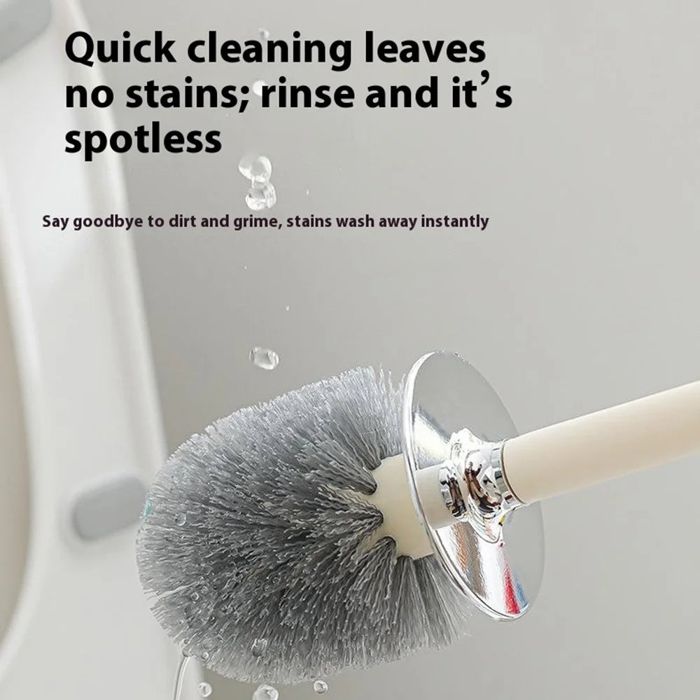 Toilet Brush Set With Long Handle No Dead Angle Cleaning Round Head Brush For Bathroom Home Use - Silver - 3