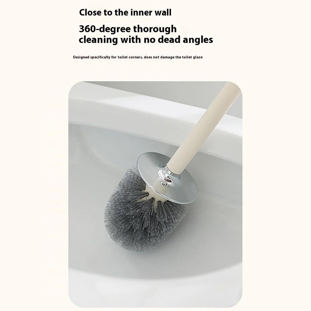 Toilet Brush Set With Long Handle No Dead Angle Cleaning Round Head Brush For Bathroom Home Use - Silver - 4