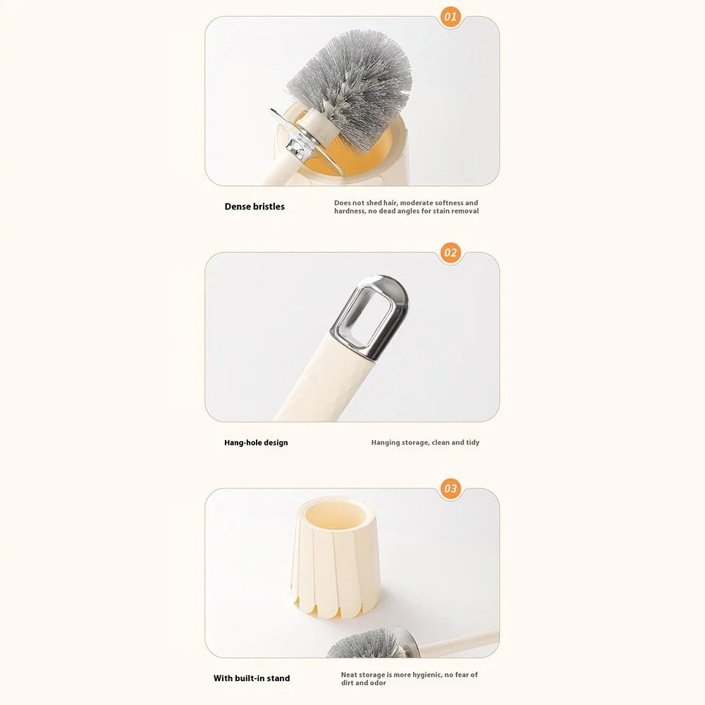 Toilet Brush Set With Long Handle No Dead Angle Cleaning Round Head Brush For Bathroom Home Use - Silver - 5