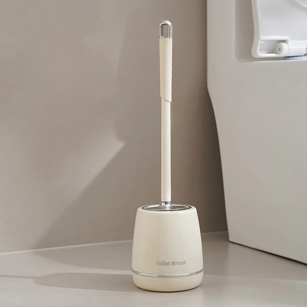 Home Bathroom Toilet Brush with Base Long Handle Deep Cleaning Plastic Brush - Silver - 2