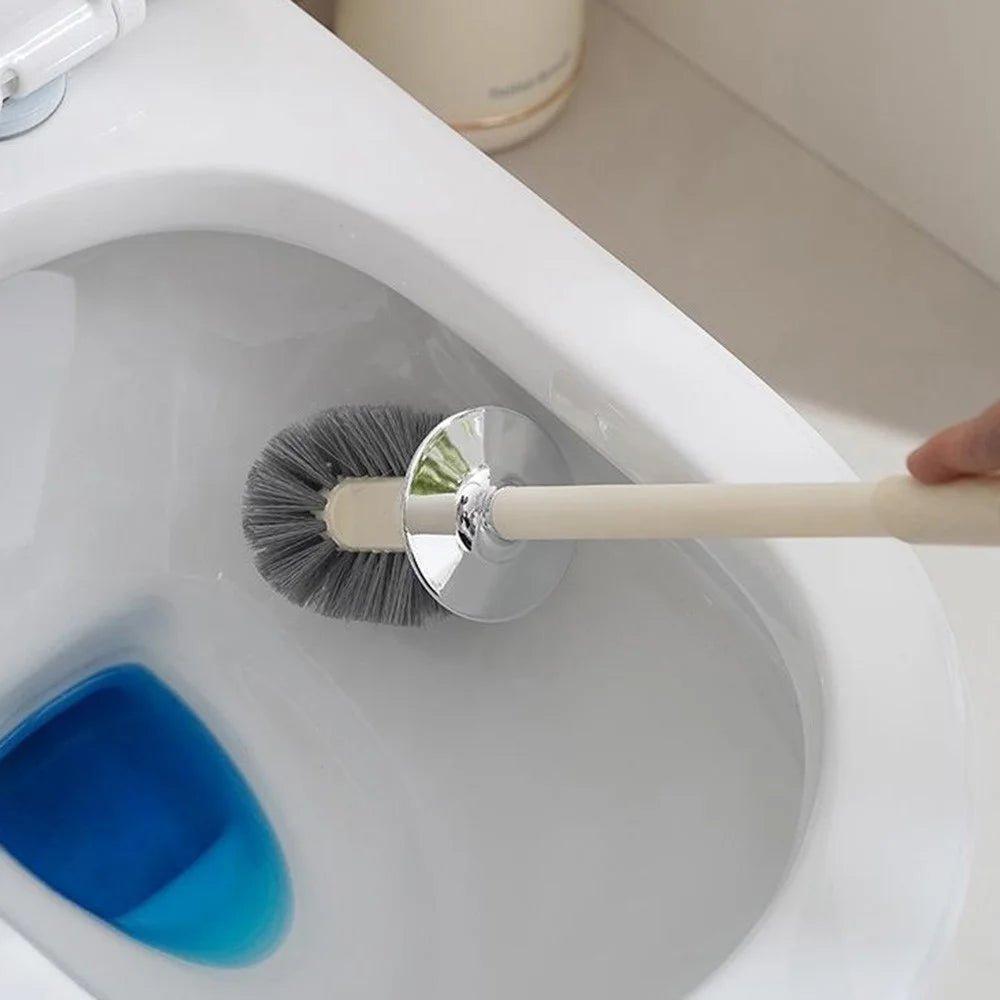 Home Bathroom Toilet Brush with Base Long Handle Deep Cleaning Plastic Brush - Silver - 3