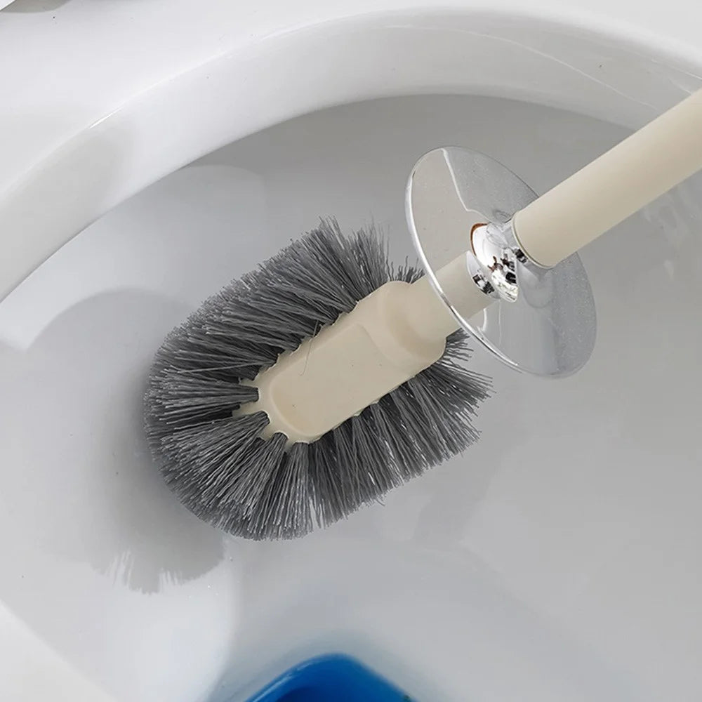 Home Bathroom Toilet Brush with Base Long Handle Deep Cleaning Plastic Brush - Silver - 4