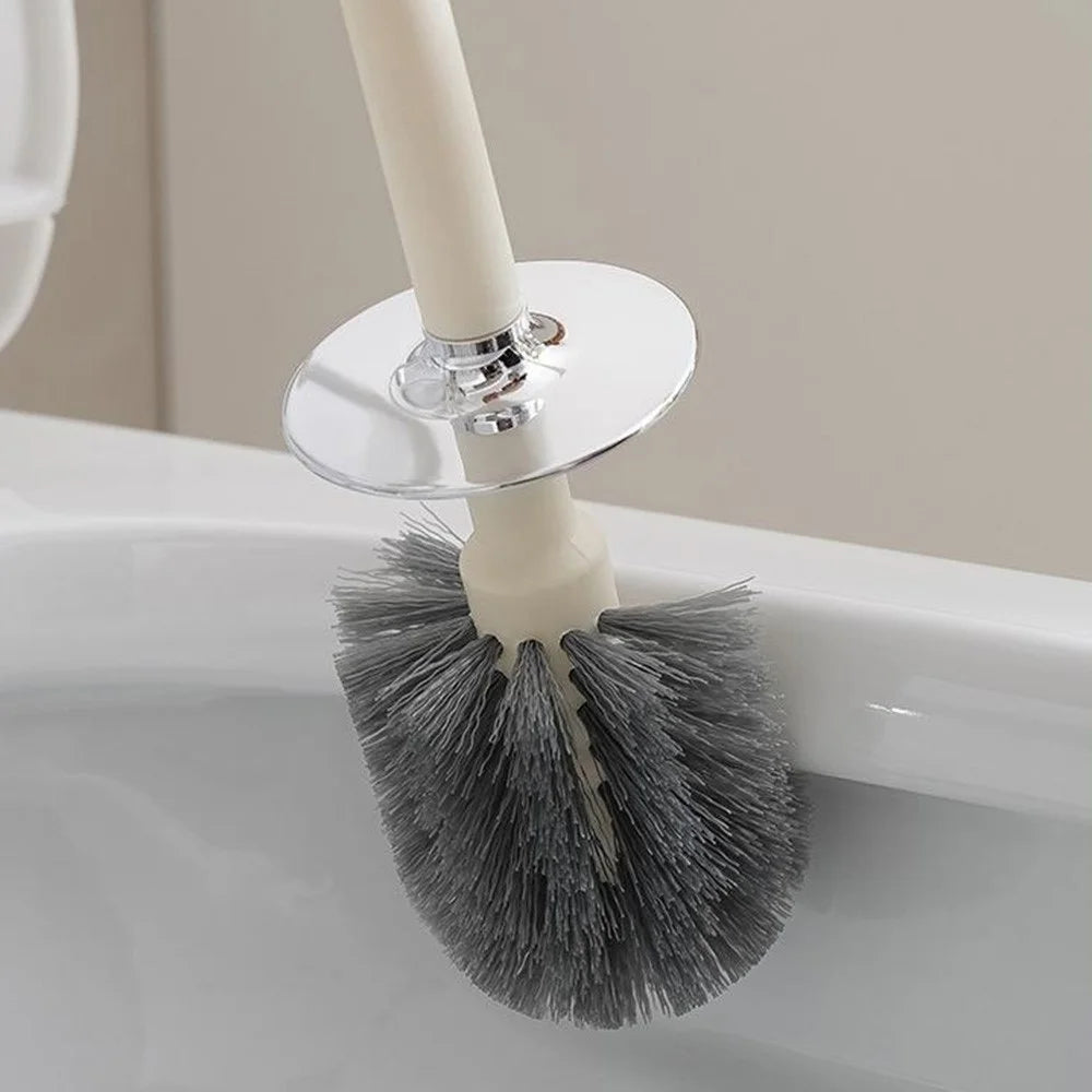 Home Bathroom Toilet Brush with Base Long Handle Deep Cleaning Plastic Brush - Silver - 5