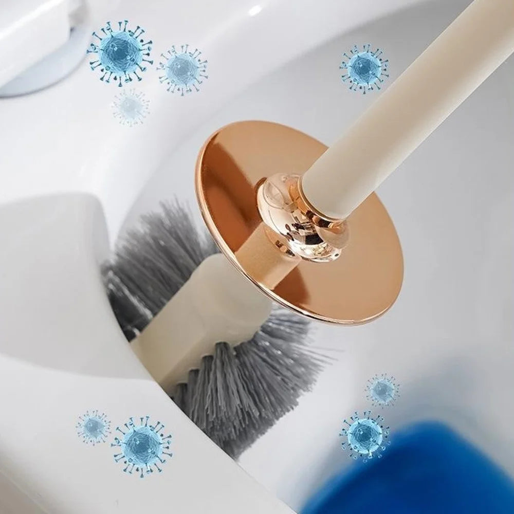 Home Bathroom Toilet Brush with Base Long Handle Deep Cleaning Plastic Brush - Silver - 6