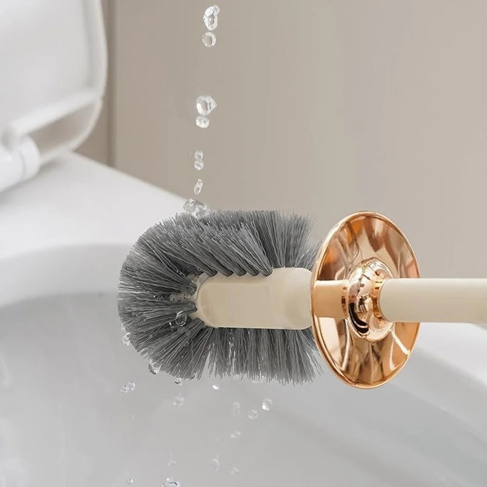 Home Bathroom Toilet Brush with Base Long Handle Deep Cleaning Plastic Brush - Silver - 7