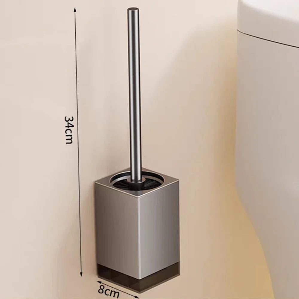 Space Aluminum + ABS Wall Mounted Free Standing Bathroom Toilet Brush with Base and Drip Tray - Square / Grey - 2