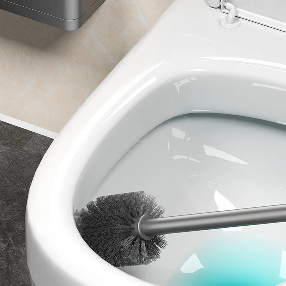 Space Aluminum + ABS Wall Mounted Free Standing Bathroom Toilet Brush with Base and Drip Tray - Square / Grey - 3