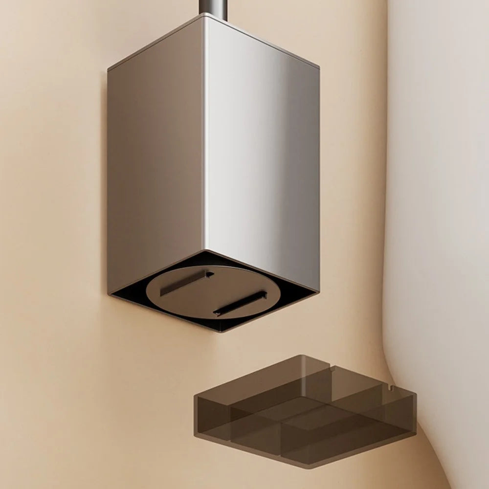 Space Aluminum + ABS Wall Mounted Free Standing Bathroom Toilet Brush with Base and Drip Tray - Square / Grey - 4