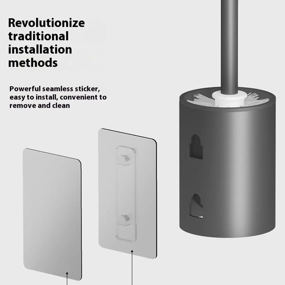 Space Aluminum + ABS Wall Mounted Free Standing Bathroom Toilet Brush with Base and Drip Tray - Square / Grey - 5