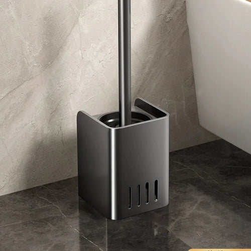 Long Handle Toilet Brush with Base Wall Mounted Home Bathroom Cleaning Brush - Grey - 1