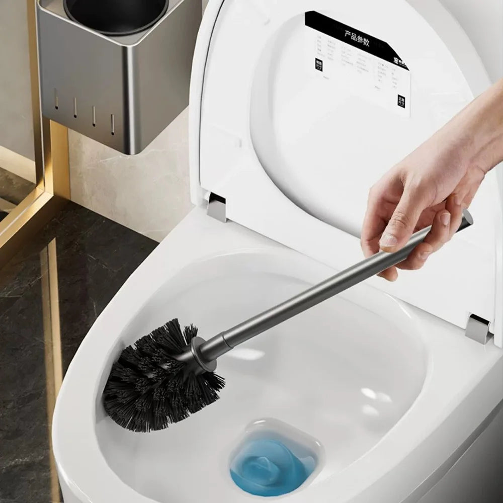 Long Handle Toilet Brush with Base Wall Mounted Home Bathroom Cleaning Brush - Grey - 2