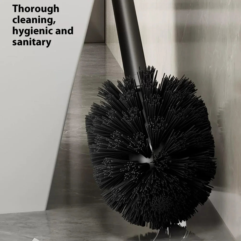 Long Handle Toilet Brush with Base Wall Mounted Home Bathroom Cleaning Brush - Grey - 3