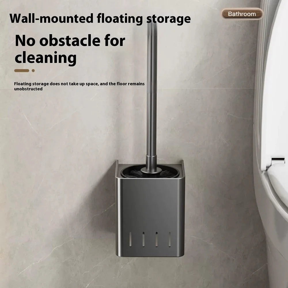 Long Handle Toilet Brush with Base Wall Mounted Home Bathroom Cleaning Brush - Grey - 5