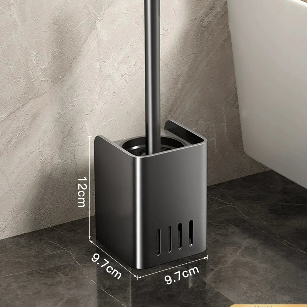 Long Handle Toilet Brush with Base Wall Mounted Home Bathroom Cleaning Brush - Grey - 7
