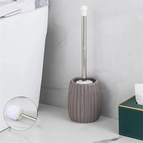 Ceramic Base Toilet Brush Stainless Steel Long Handle Bathroom Cleaner No Dead Angle - Oval Base / Coffee - 1