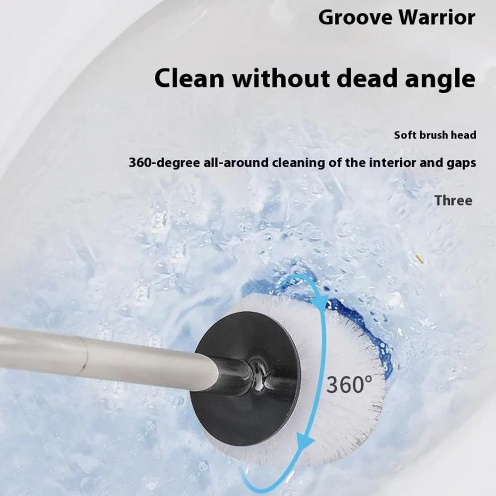 Ceramic Base Toilet Brush Stainless Steel Long Handle Bathroom Cleaner No Dead Angle - Oval Base / Coffee - 3