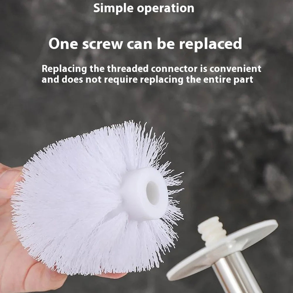 Ceramic Base Toilet Brush Stainless Steel Long Handle Bathroom Cleaner No Dead Angle - Oval Base / Coffee - 4
