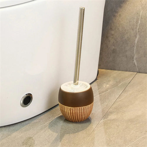 Ceramic Base Toilet Brush and Holder Set Stainless Steel Long Handle Rotating Head No Dead Angle Cleaning - Style B - 1