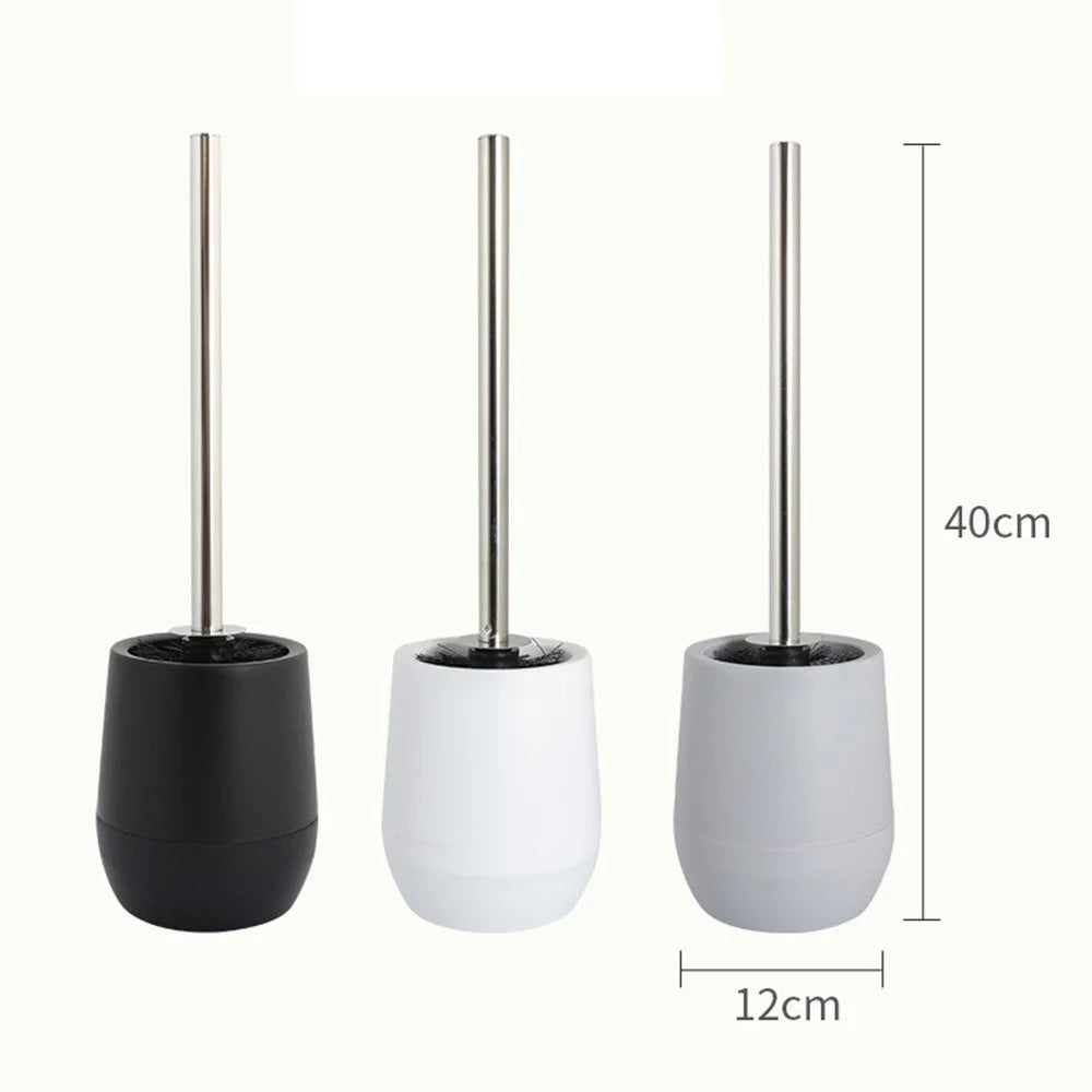 ZT-223-M Stainless Steel Handle Plastic Toilet Brush with Base Hotel Home Bathroom Cleaning Tool - Grey - 7