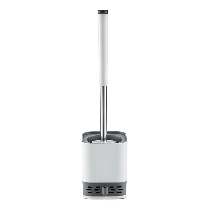Wall Mounted / Floor Standing Long Handle Toilet Brush with Base Soft Bristles Bathroom Cleaning Tool - Square Base - 1