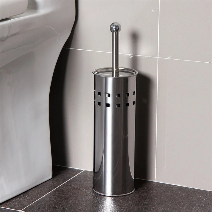 Stainless Steel Toilet Brush with Base Long Handle Soft Bristles Bathroom Cleaning Tool - 2