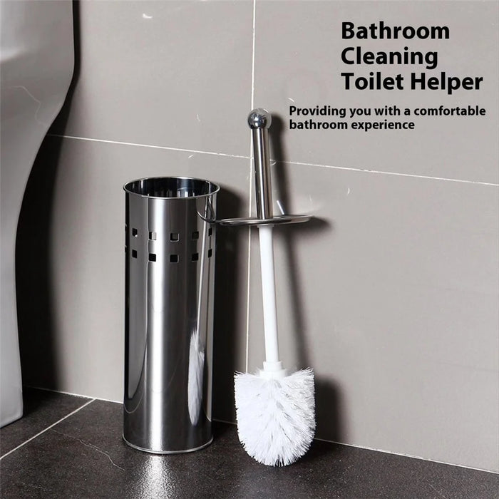 Stainless Steel Toilet Brush with Base Long Handle Soft Bristles Bathroom Cleaning Tool - 3