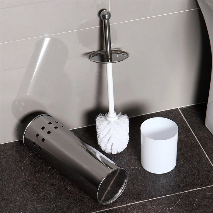 Stainless Steel Toilet Brush with Base Long Handle Soft Bristles Bathroom Cleaning Tool - 5