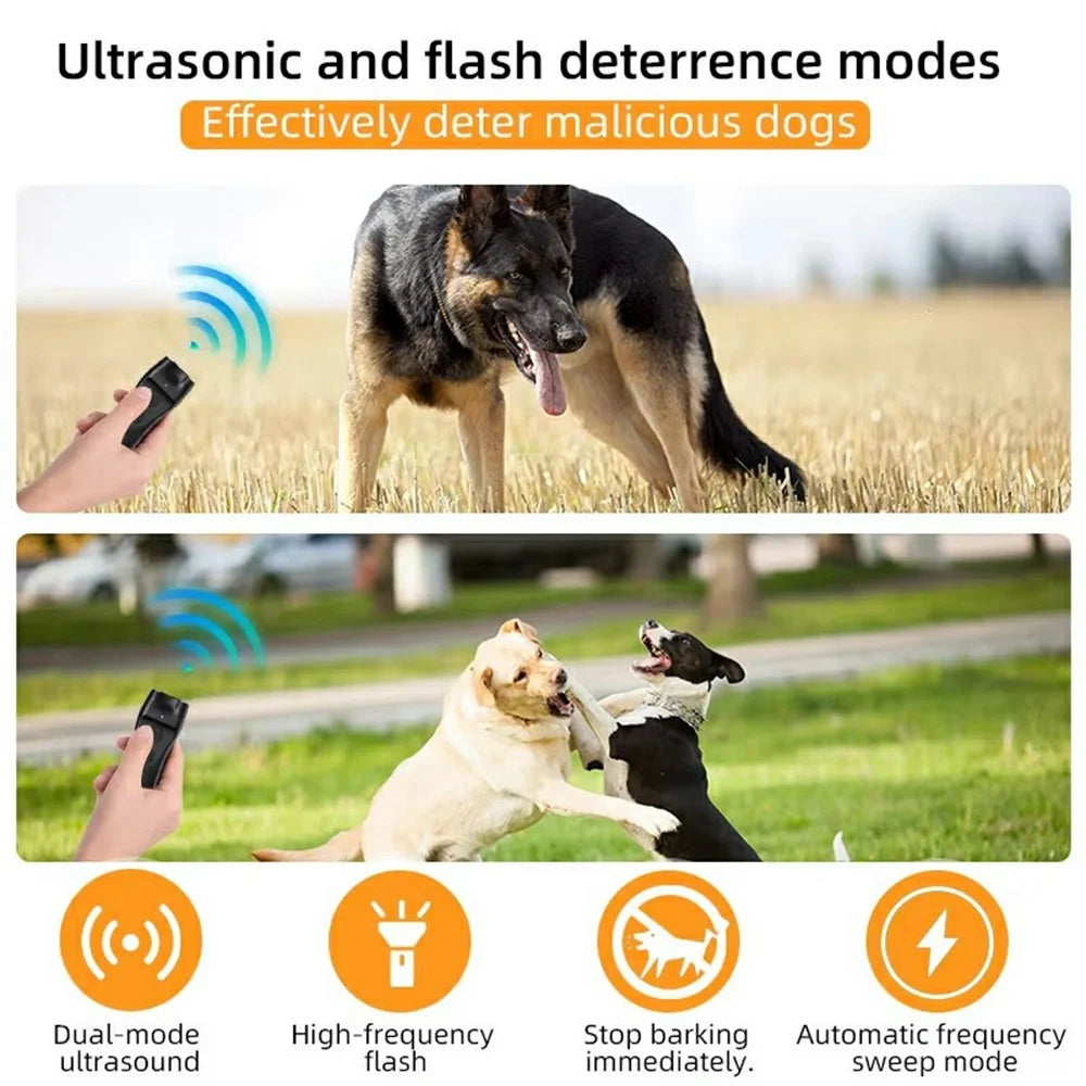 P23 Ultrasonic Dog Repellent Dual Flash LED Pet Training Anti Barking Device - Black - 3