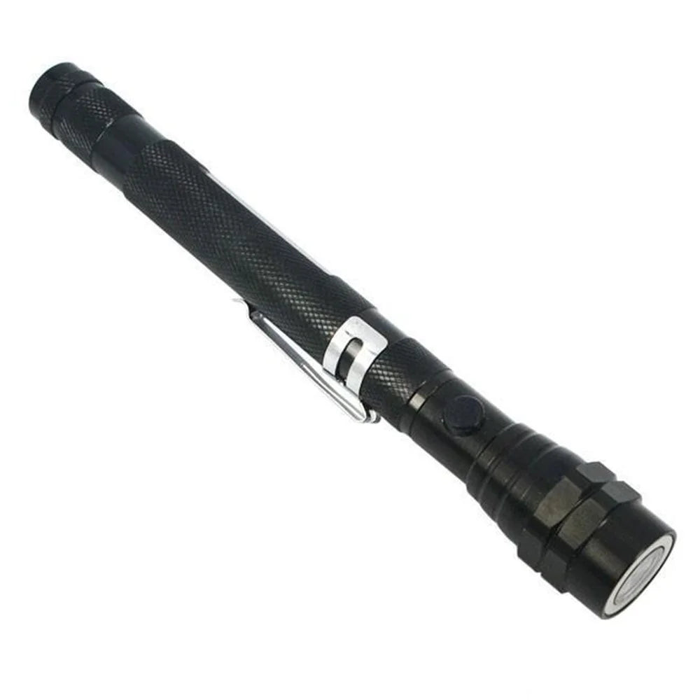 3-LED Extendable Aluminum Alloy Flashlight Magnetic Pickup Tool Flexible Gooseneck Pen Clip Light - Black - 1