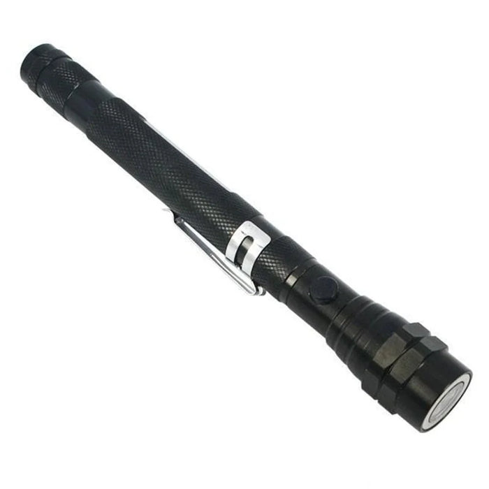 3-LED Extendable Aluminum Alloy Flashlight Magnetic Pickup Tool Flexible Gooseneck Pen Clip Light - Black - 1