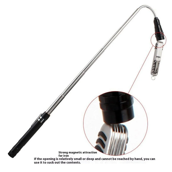 3-LED Extendable Aluminum Alloy Flashlight Magnetic Pickup Tool Flexible Gooseneck Pen Clip Light - Black - 2