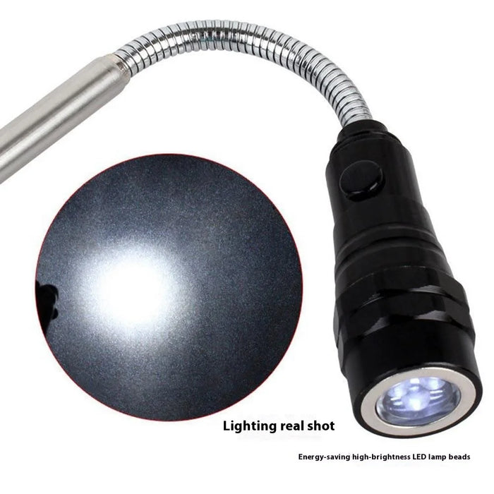 3-LED Extendable Aluminum Alloy Flashlight Magnetic Pickup Tool Flexible Gooseneck Pen Clip Light - Black - 3
