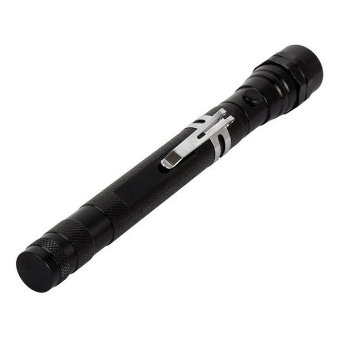 3-LED Extendable Aluminum Alloy Flashlight Magnetic Pickup Tool Flexible Gooseneck Pen Clip Light - Black - 6