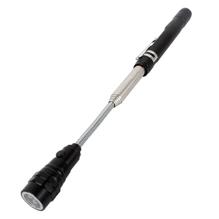 3-LED Extendable Aluminum Alloy Flashlight Magnetic Pickup Tool Flexible Gooseneck Pen Clip Light - Black - 7