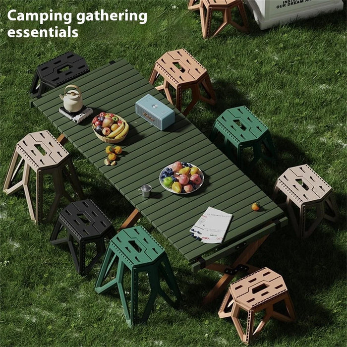 Portable Folding Stool Outdoor Camping Fishing Travel Picnic Thick PP Compact Chair, High Type - Green - 2