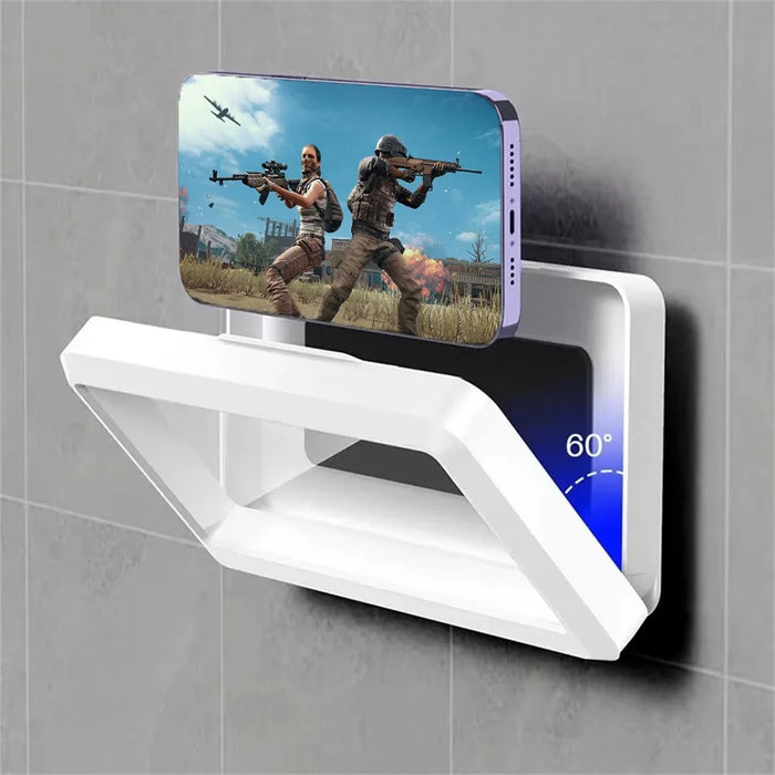 Bathroom Waterproof Phone Holder Wall Mounted Shower Phone Stand Storage Organizer for 6.8 Inch Devices - White - 4