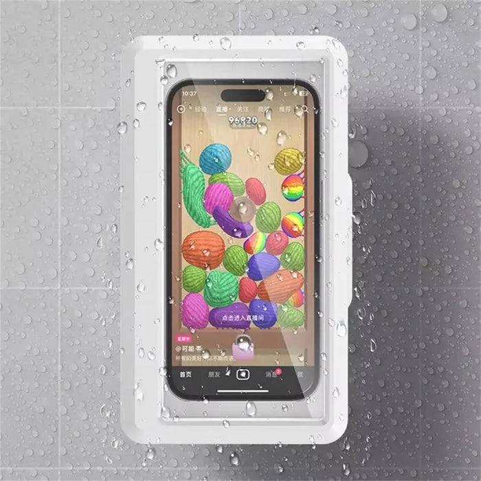 Bathroom Waterproof Phone Holder Wall Mounted Shower Phone Stand Storage Organizer for 6.8 Inch Devices - White - 6