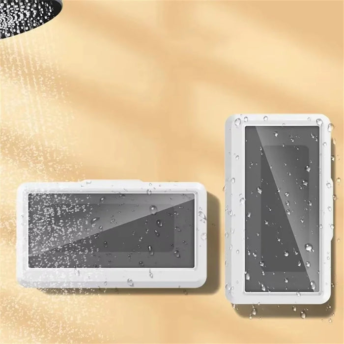 Bathroom Waterproof Phone Holder Wall Mounted Shower Phone Stand Storage Organizer for 6.8 Inch Devices - White - 7