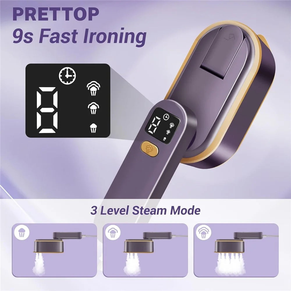 Handheld Garment Steamer Intelligent Digital Display 3 Steam Settings Mini Portable Iron, EU Plug - Purple - 2